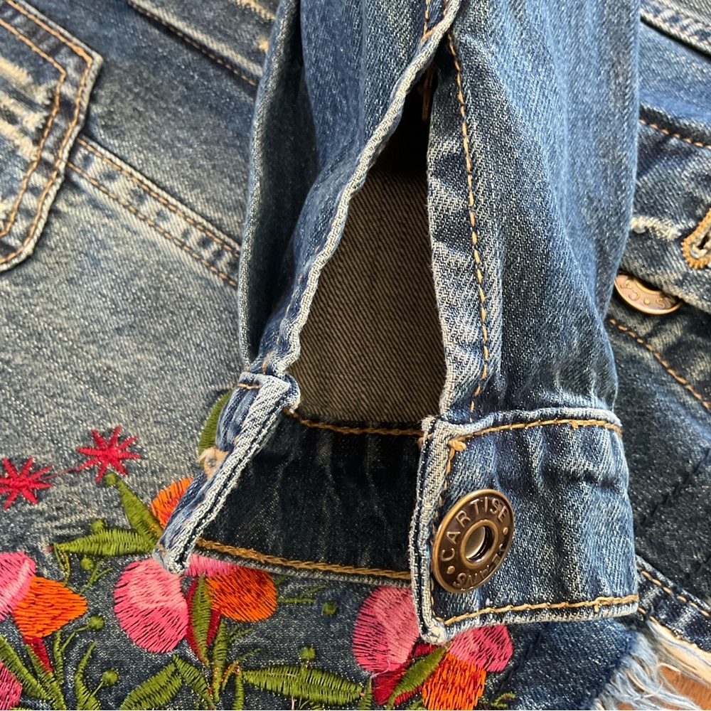 Cartise Boho Denim Floral Embroidery Blue Jean Jacket, Women’s Sz 6 - Picture 6 of 11